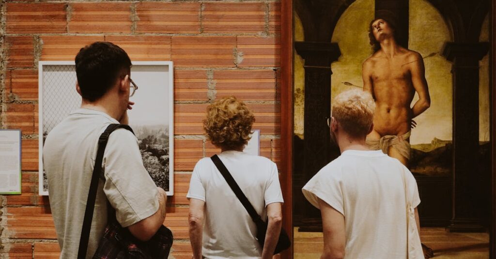 カラヴァッジオの絵画を美術館で鑑賞する際の注目ポイントを示すイメージ